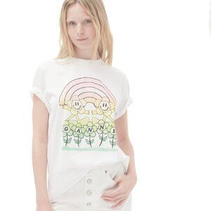 Ganni White Tee with Rainbow Graphic